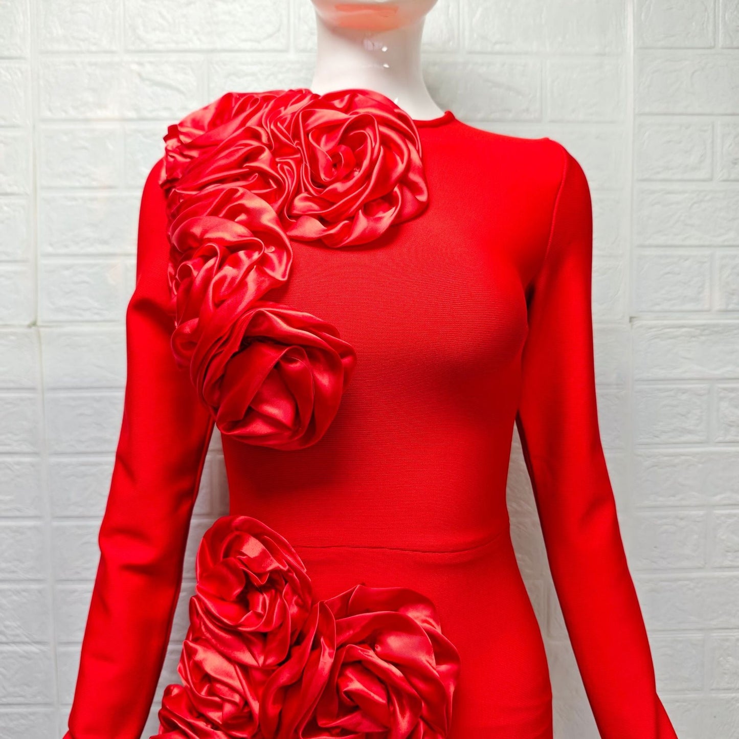 Kelley 3D Flower Decorative Bandage maxi Dress in red