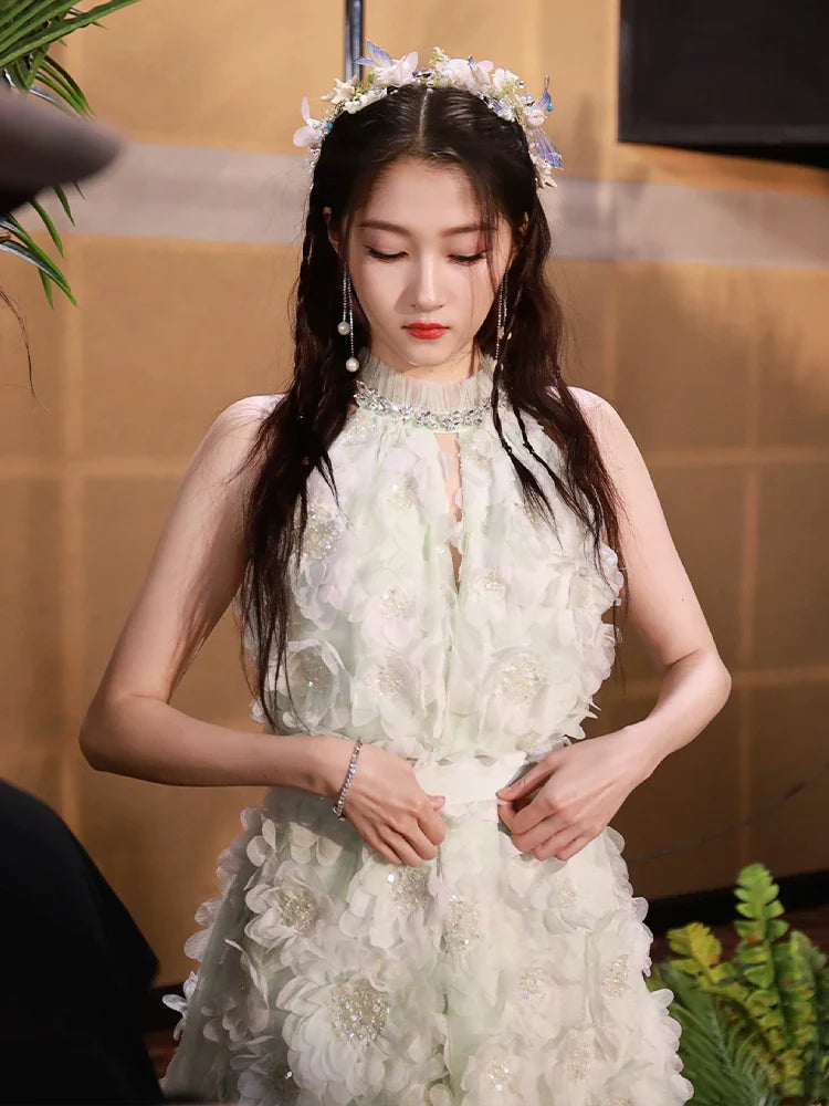 Kelley Pastel Green Ribbon Floral wedding guest bridal Dress