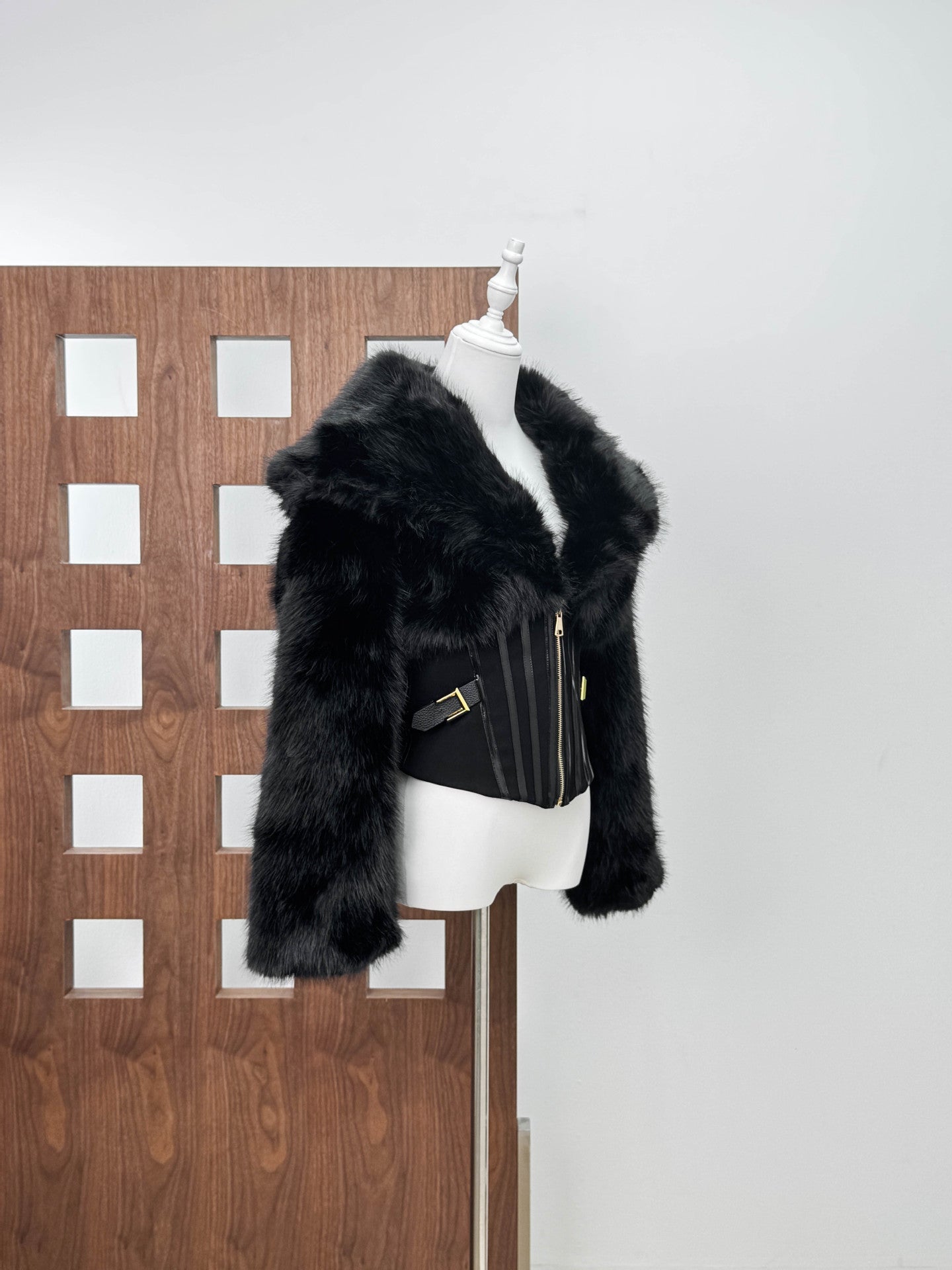 Joyce Faux Fur Corset Jacket in black