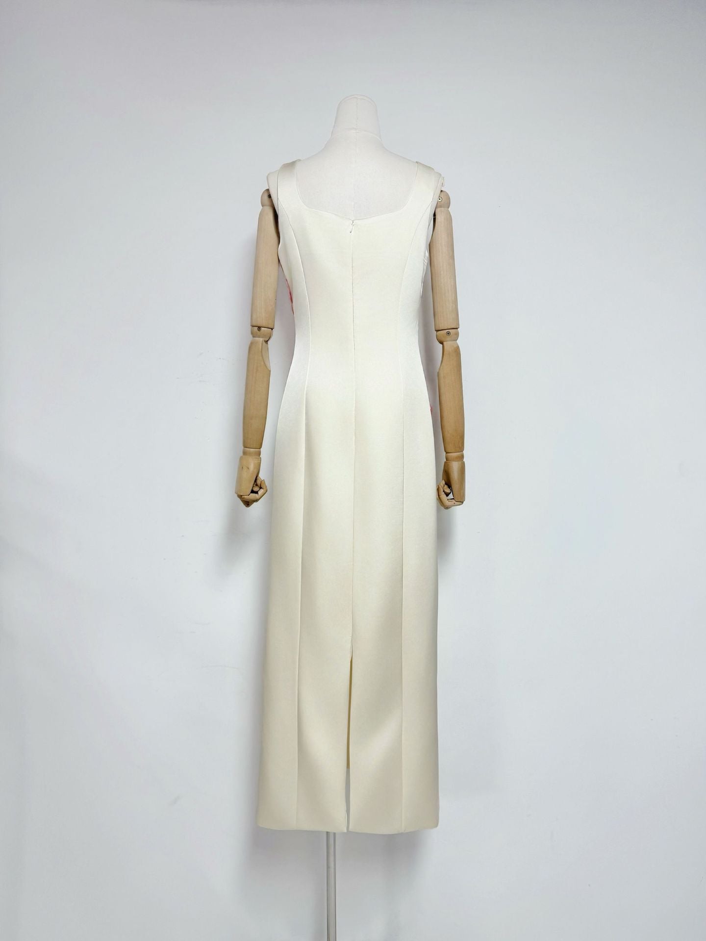 victoria apricot square neck flower embroidery satin maxi dress