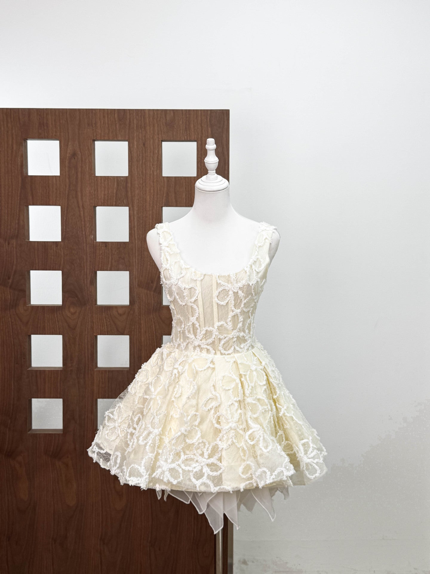 vanessa apricot floral embroidery sequin  puffy mini dress