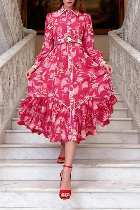 Ellalabel alexandra red floral print maxi dress with belt - Crafted from High-quality Fabrication- Ideal for Wedding Guest and Formal Galas.