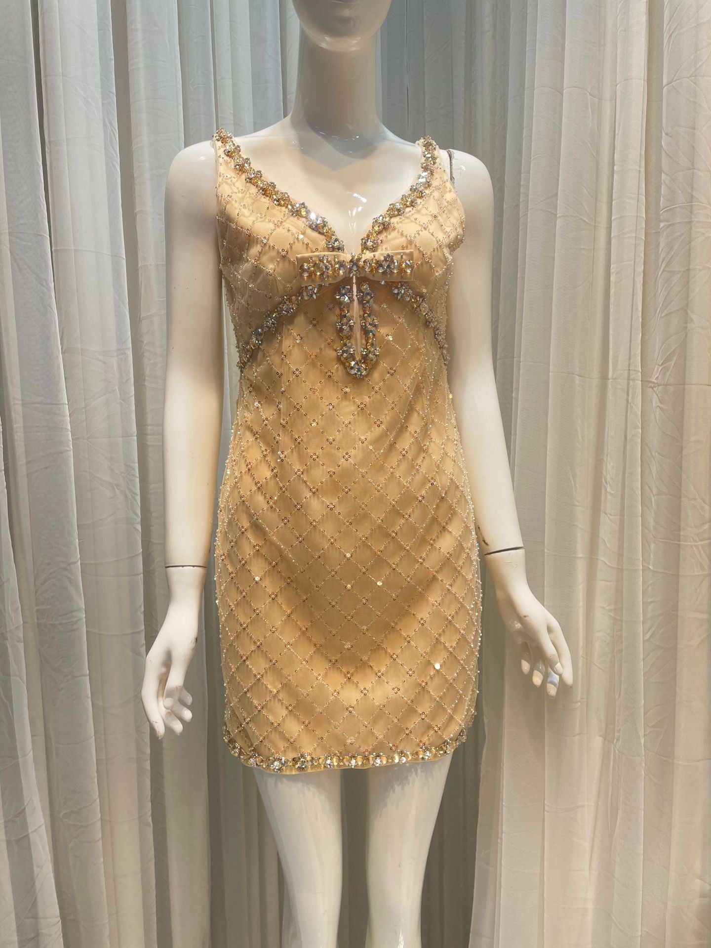 Joyce Embellished Rhinestone Sequin Mini Dress in yellow