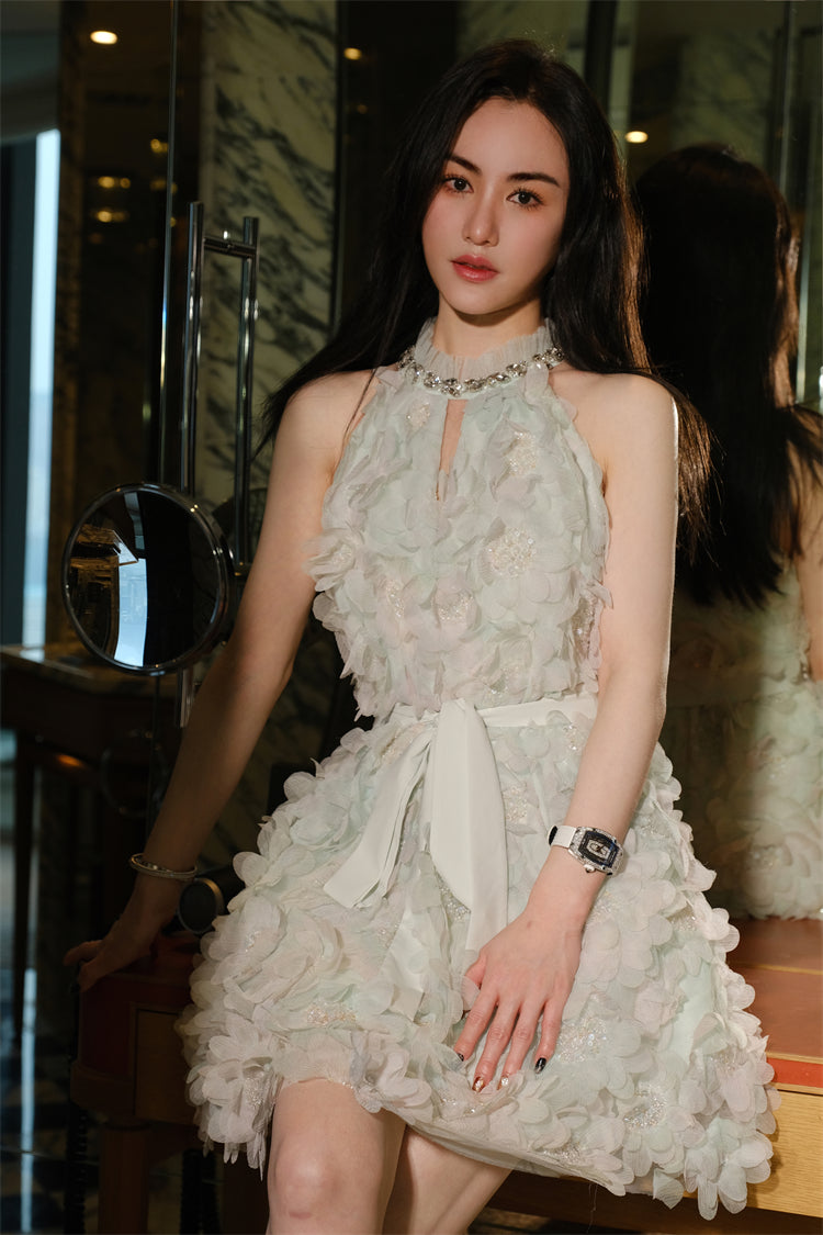 Kelley Pastel Green Ribbon Floral wedding guest bridal Dress