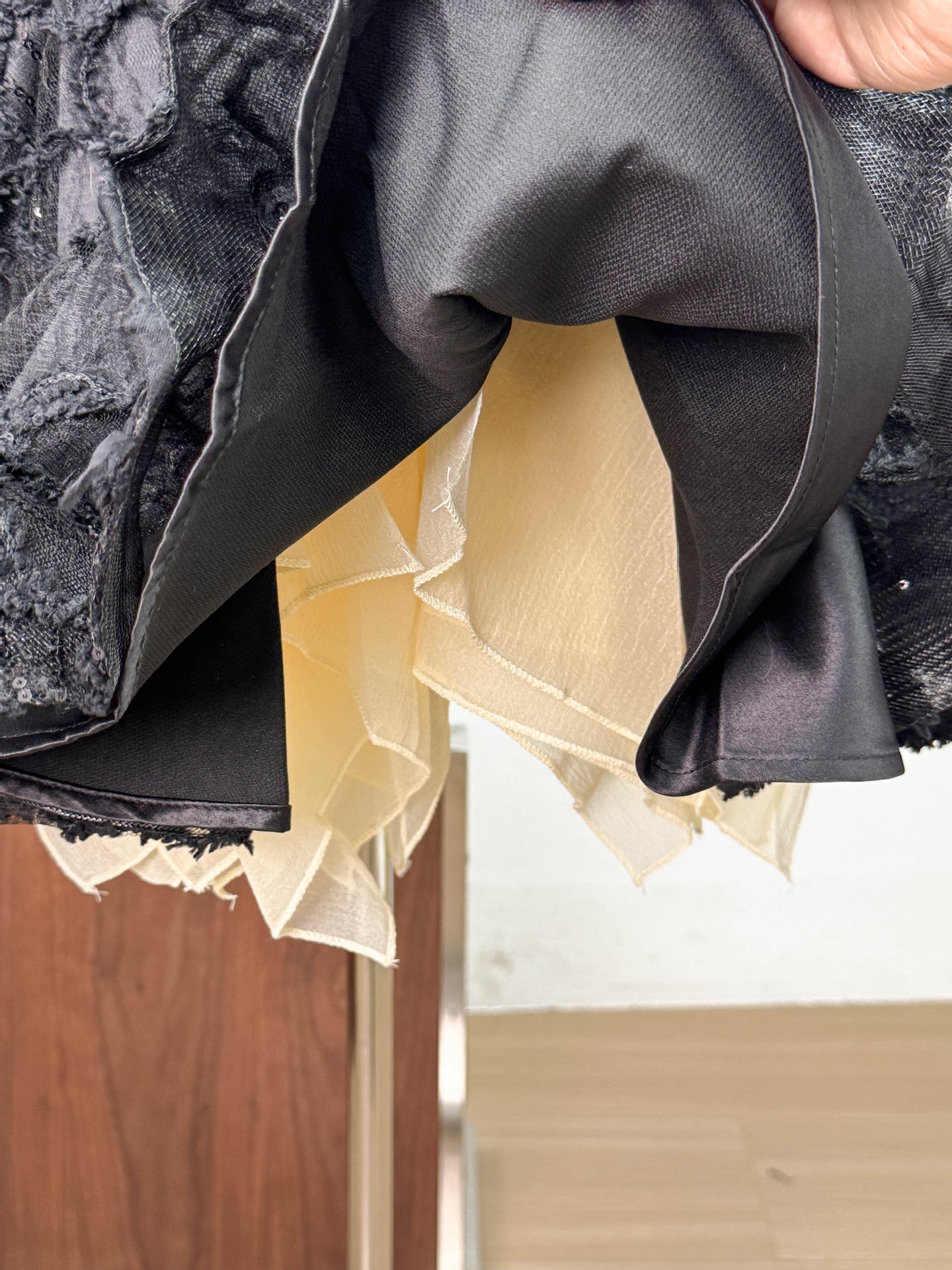 vanessa black floral embroidery sequin  puffy mini dress