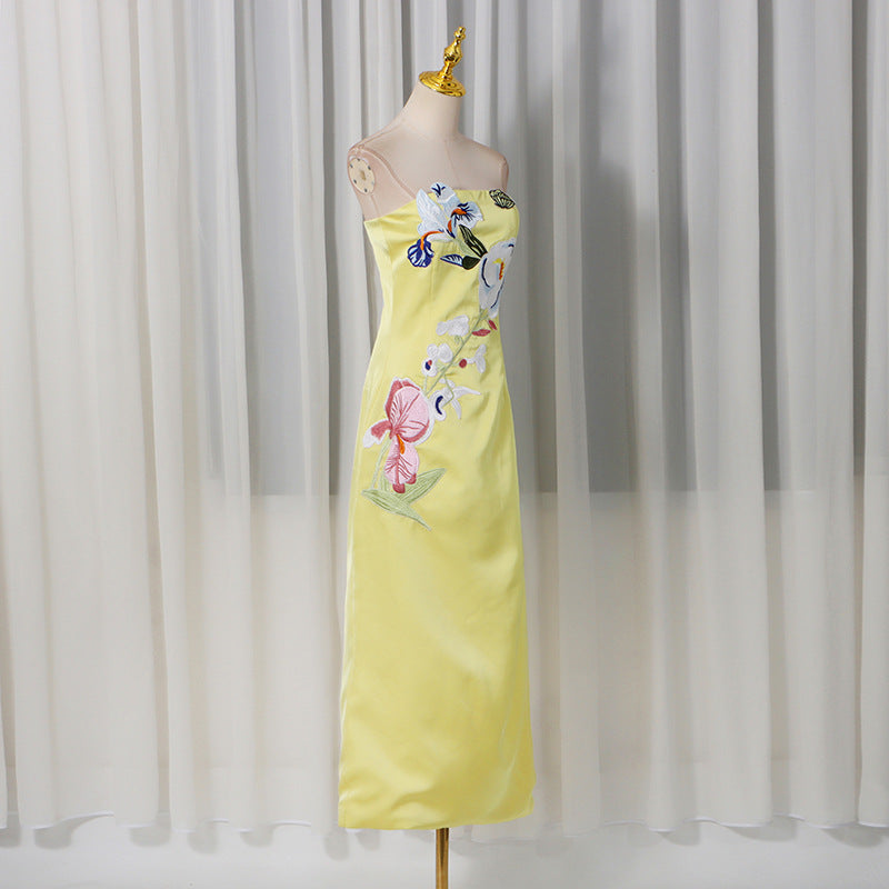 kimberley yellow Appliqué Floral Bustier Maxi Dress
