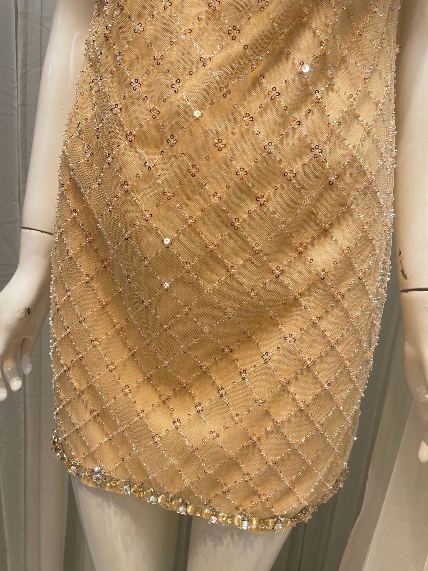 Joyce Embellished Rhinestone Sequin Mini Dress in yellow