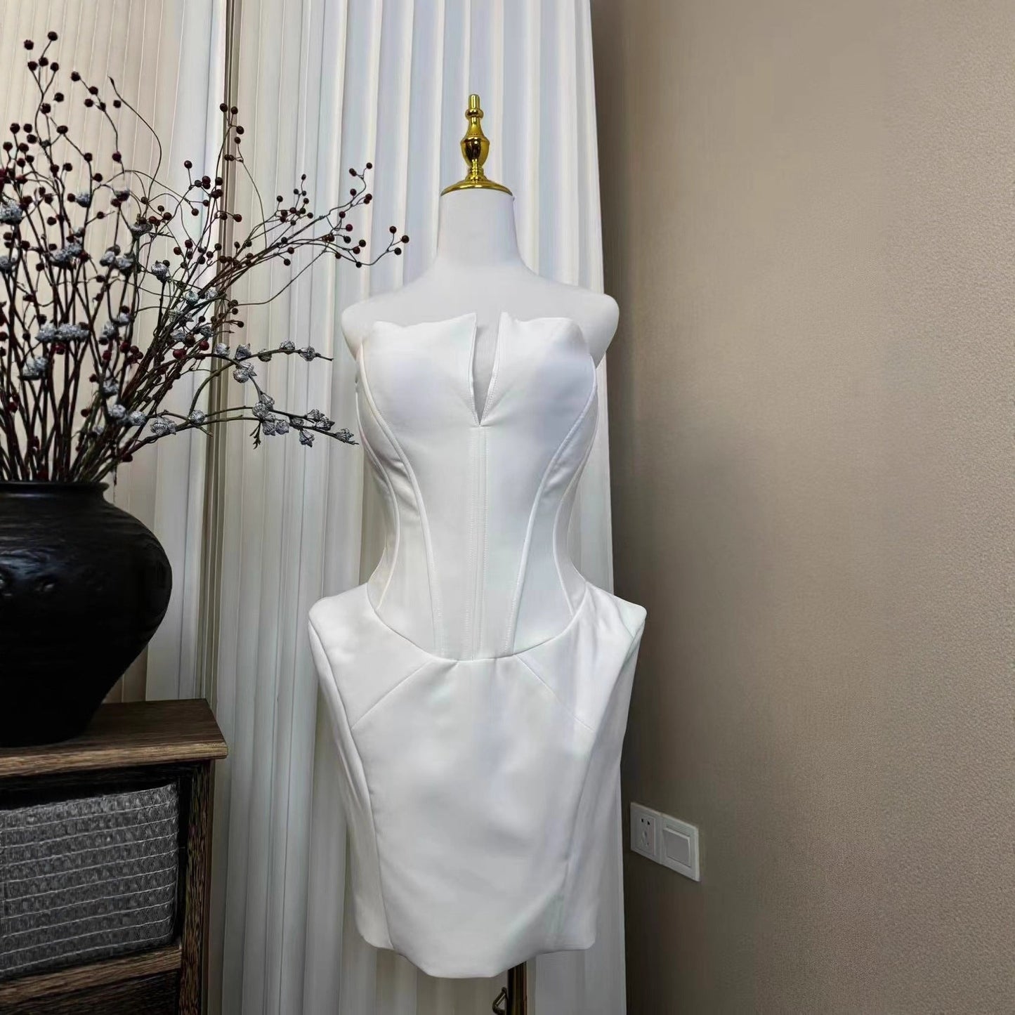 annabelle White Folded Collar Corset Mini Dress