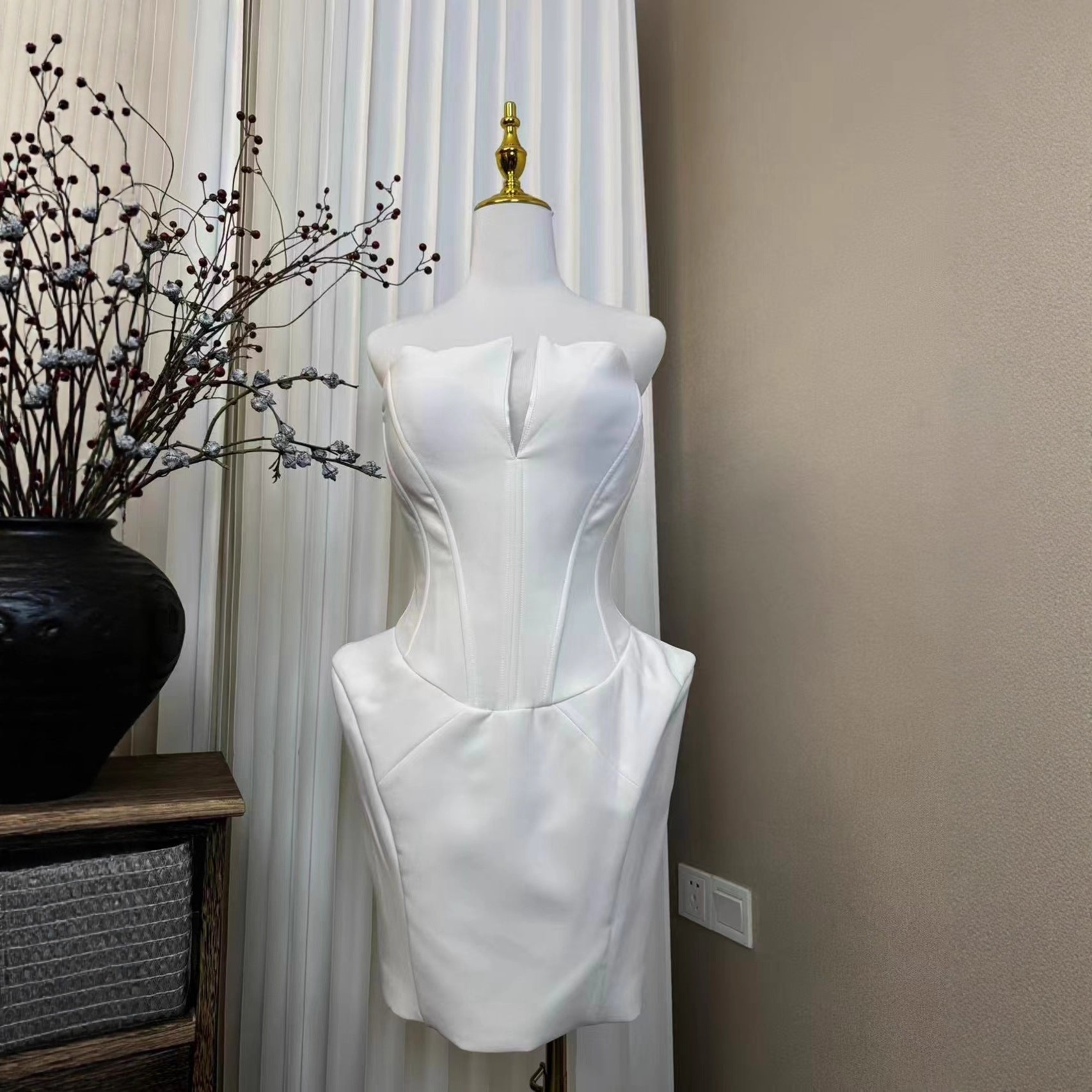 annabelle White Folded Collar Corset Mini Dress