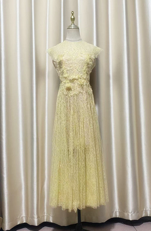 yedda yellow Lace Flower embellished maxi Dress