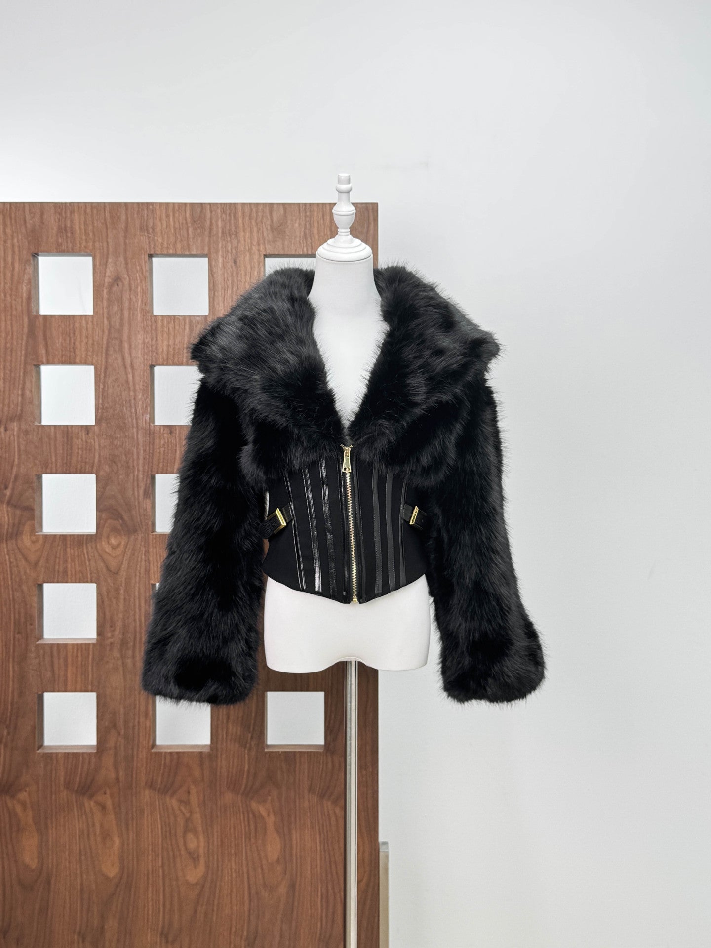 Joyce Faux Fur Corset Jacket in black
