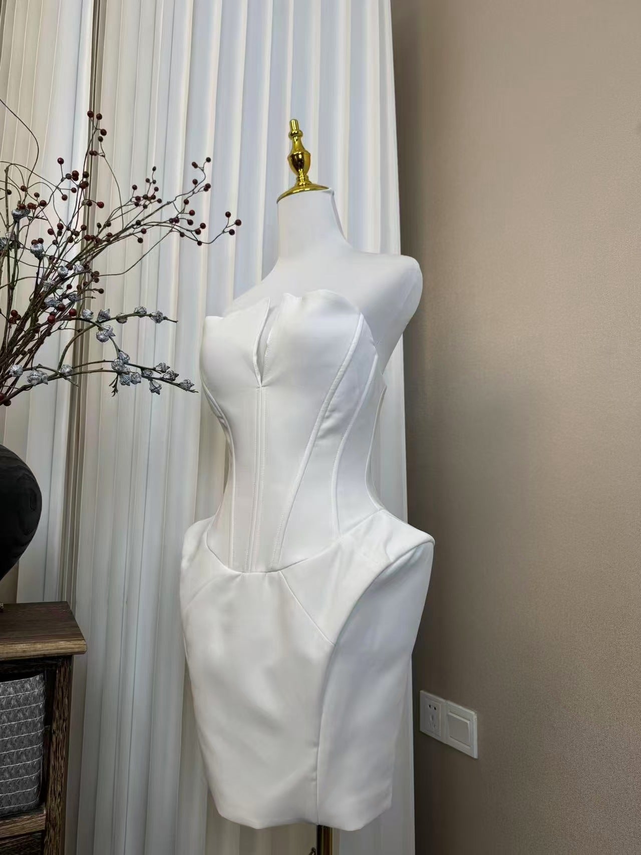 annabelle White Folded Collar Corset Mini Dress