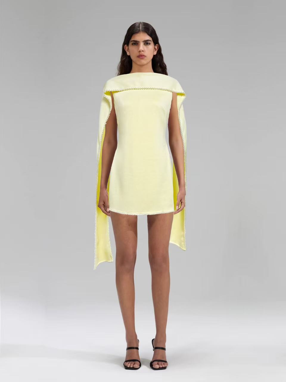 odelette Pearl Trim Shawl Mini Dress - Yellow