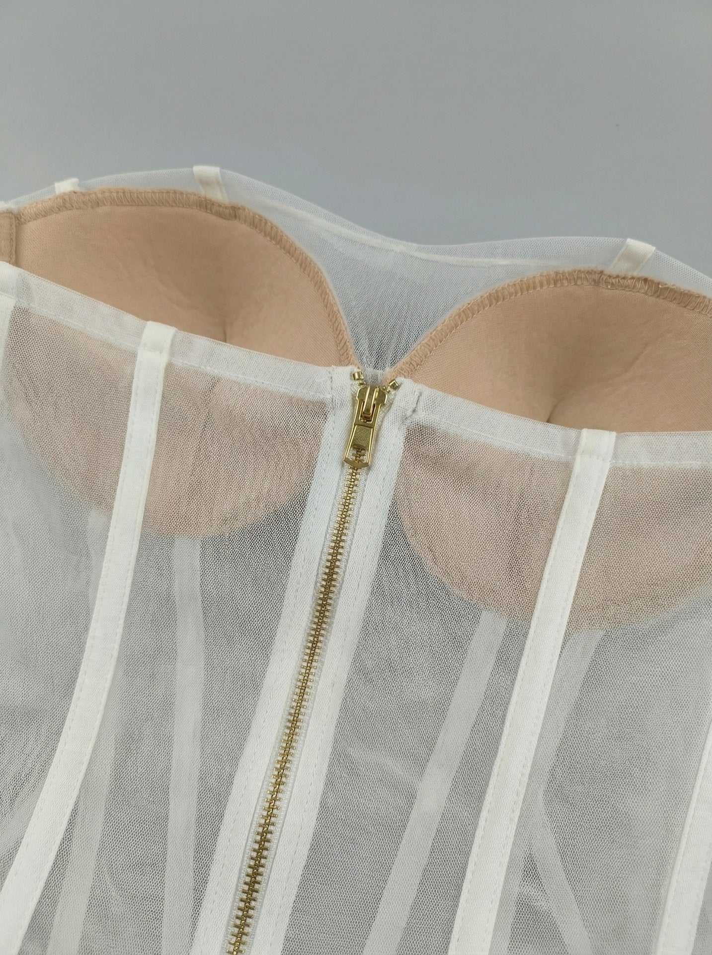 tiffany white mesh strapless bud mini dress