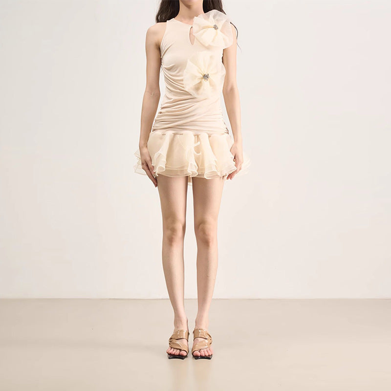 Daireann Ruch Flower Mini Dress In Black