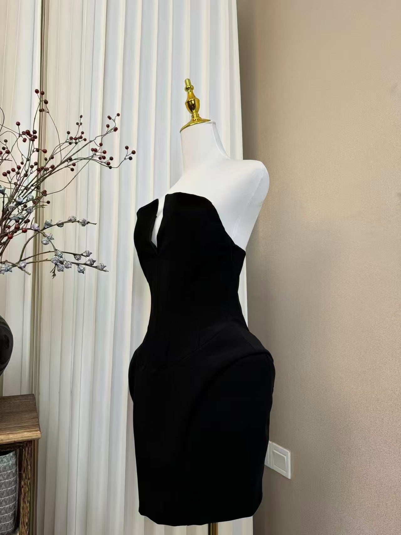 annabelle black Folded Collar Corset Mini Dress