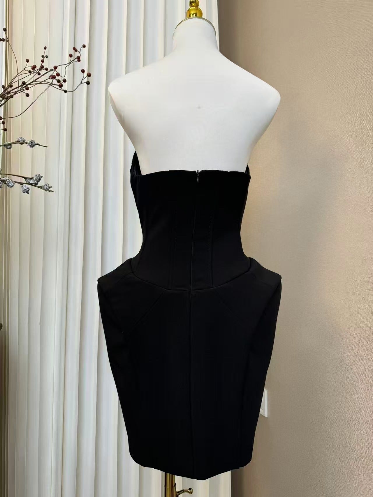 annabelle black Folded Collar Corset Mini Dress