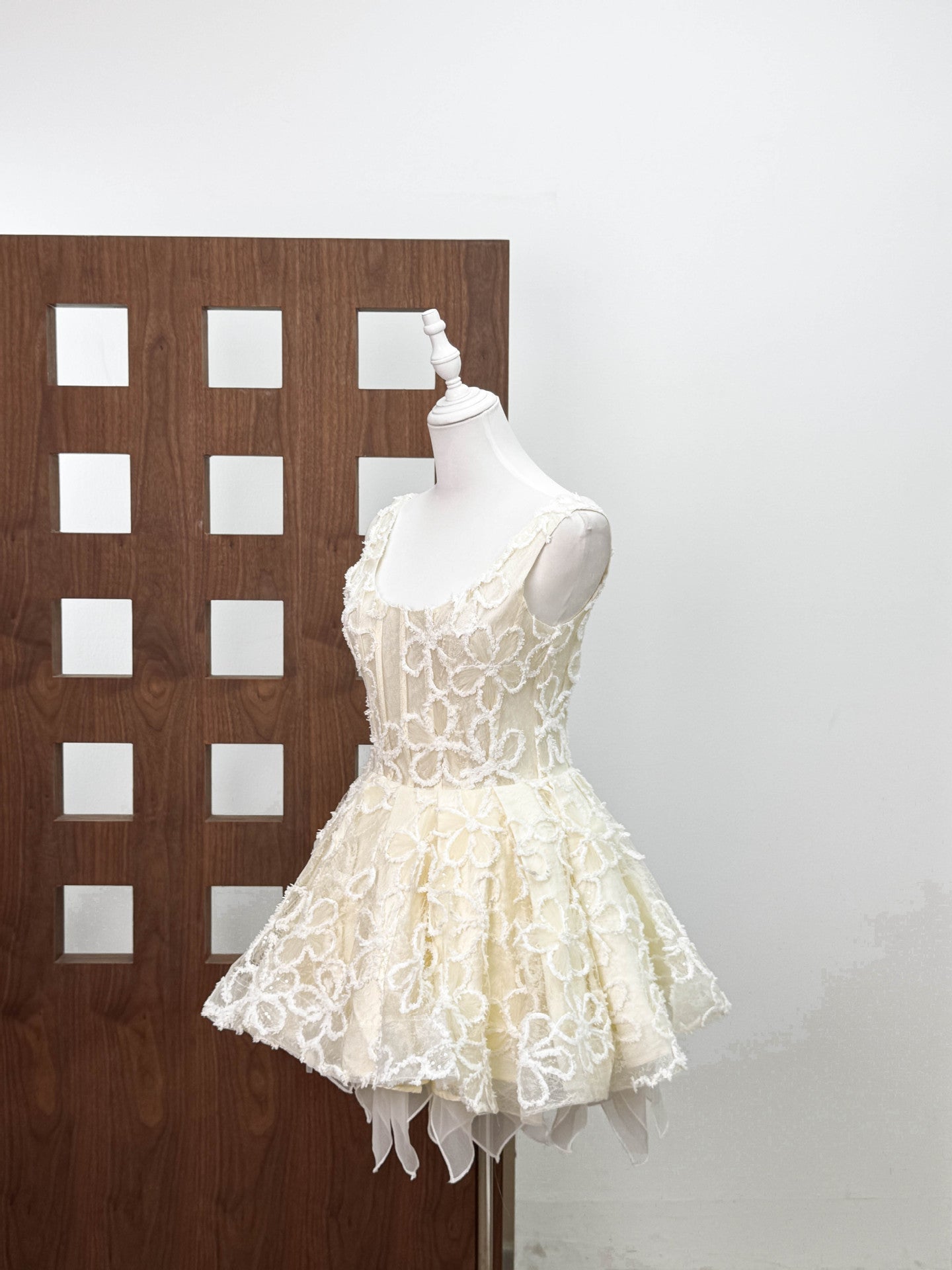 vanessa apricot floral embroidery sequin  puffy mini dress