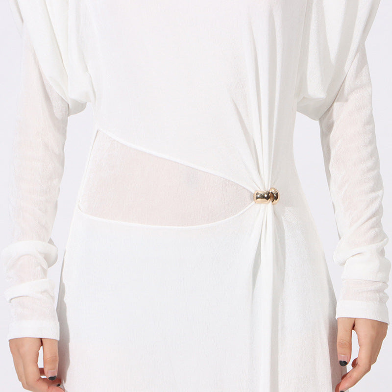 beryl pleated Knitted Fabric Maxi Dress in white - Stylish white dress for special occasions | Buy Online