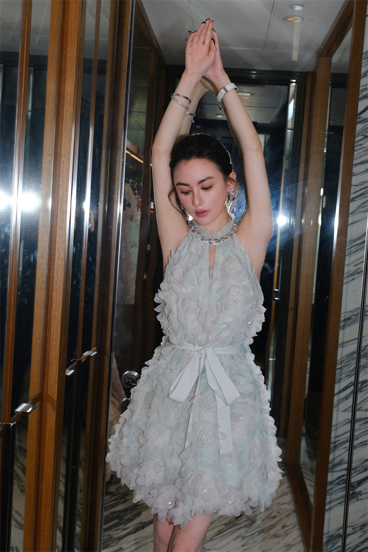 Kelley Pastel Green Ribbon Floral wedding guest bridal Dress