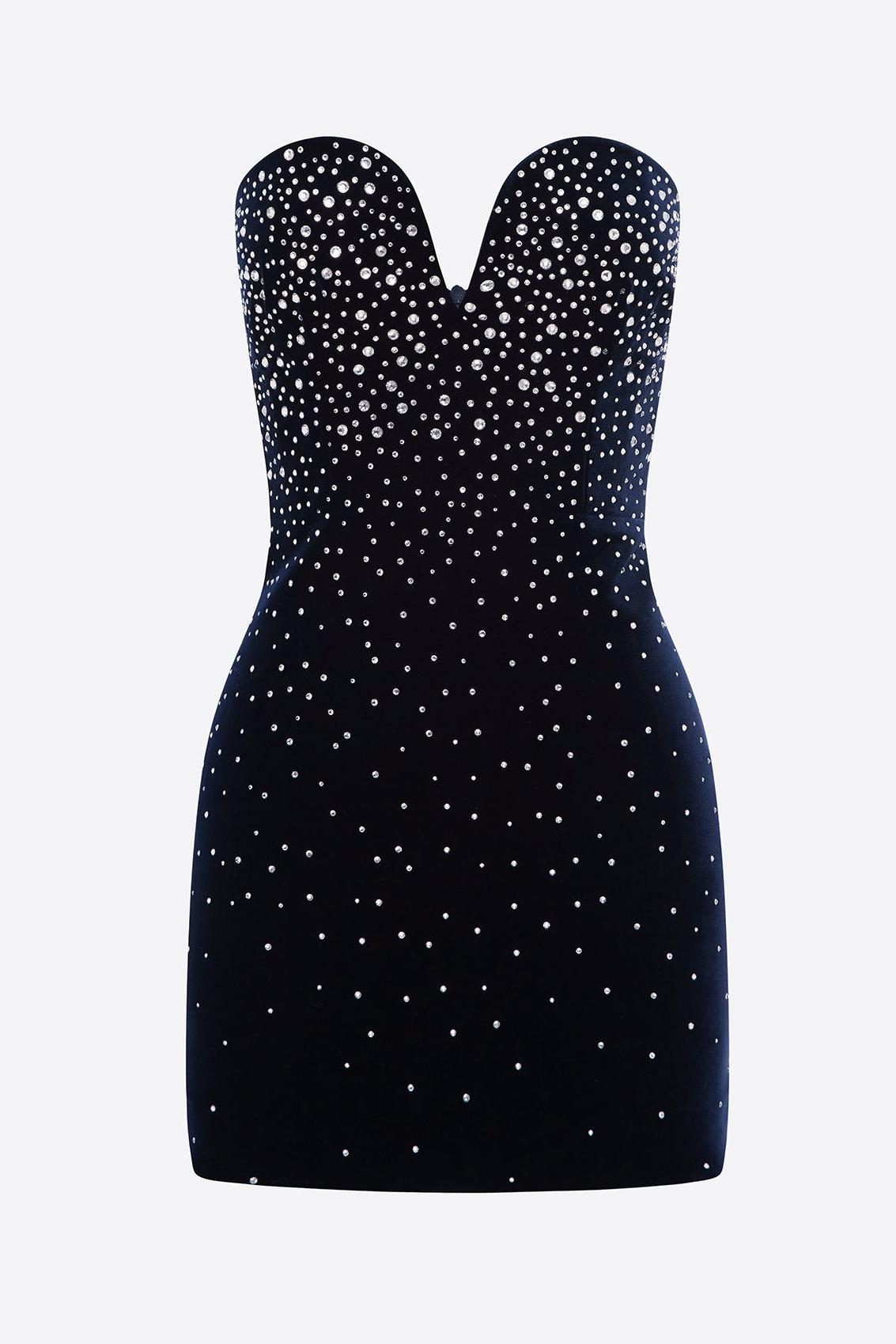 Omer Strapless Crystal Velvet Mini Dress - Stylish beautiful dress for special occasions | Buy Online