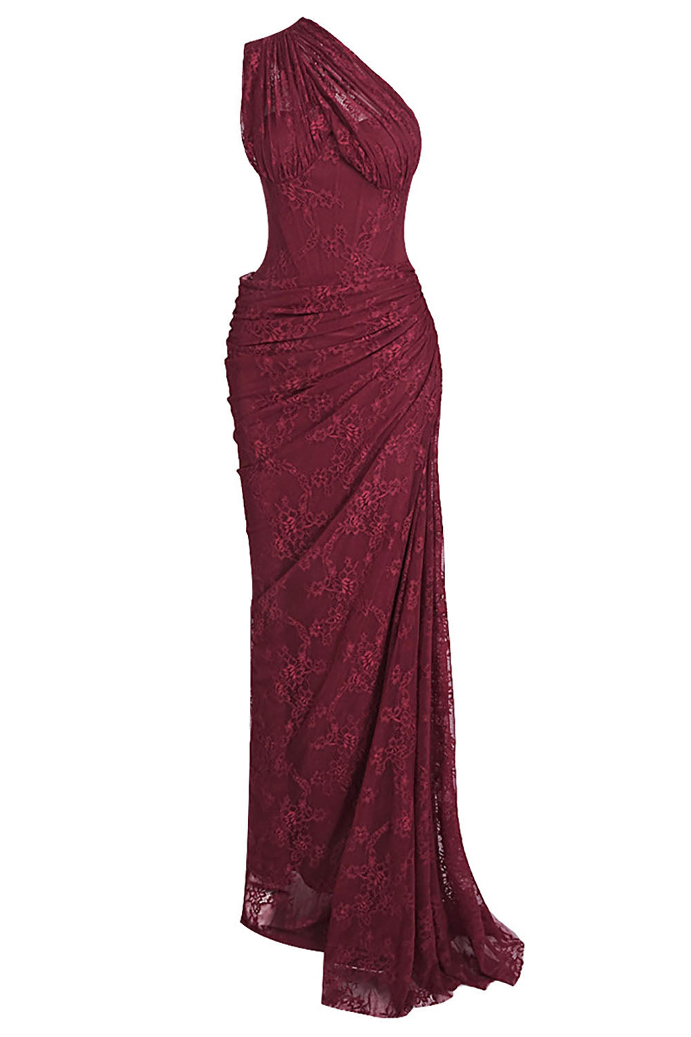 nancy burgundy One Shoulder Lace Maxi Dress