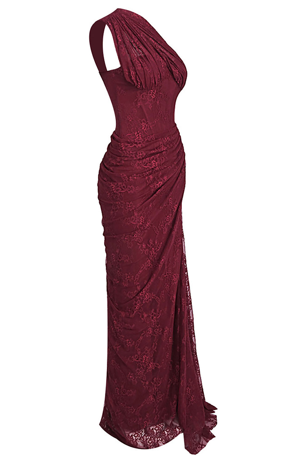 nancy burgundy One Shoulder Lace Maxi Dress