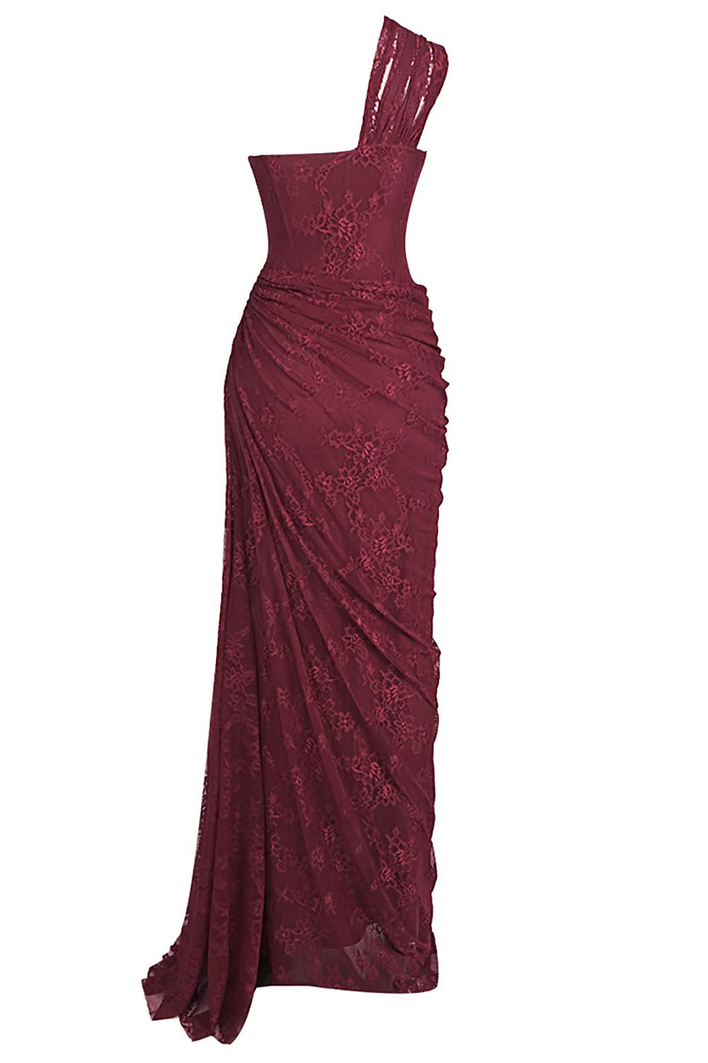 nancy burgundy One Shoulder Lace Maxi Dress
