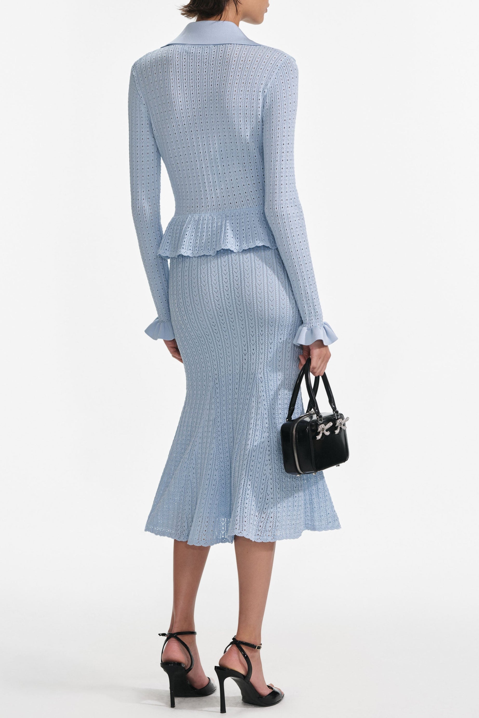 Alexander Blue Pointelle Peplum Knit Midi Dress