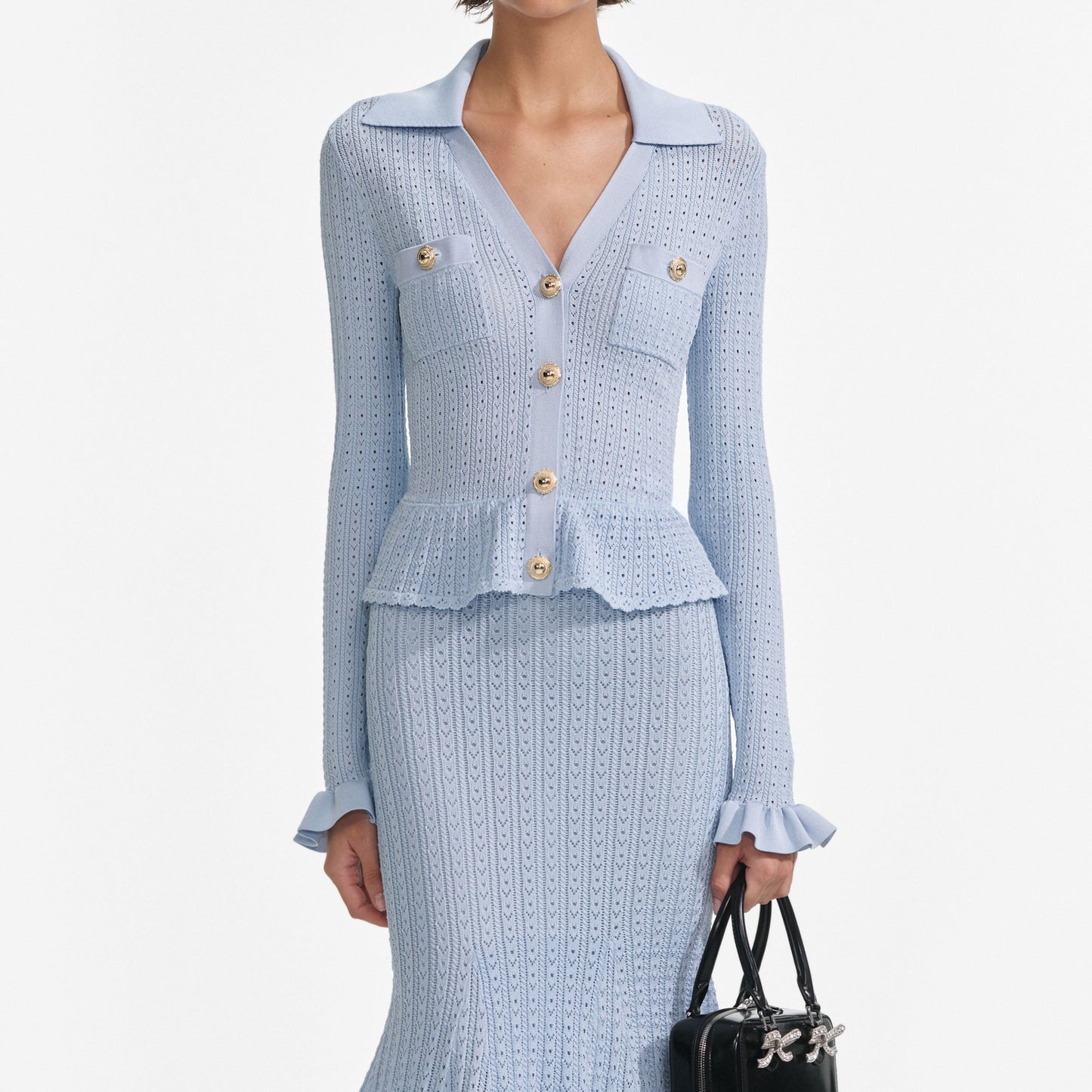 Stylish blue dress | Alexander Blue Pointelle Peplum Knit Midi Dress - Ideal for special occasions