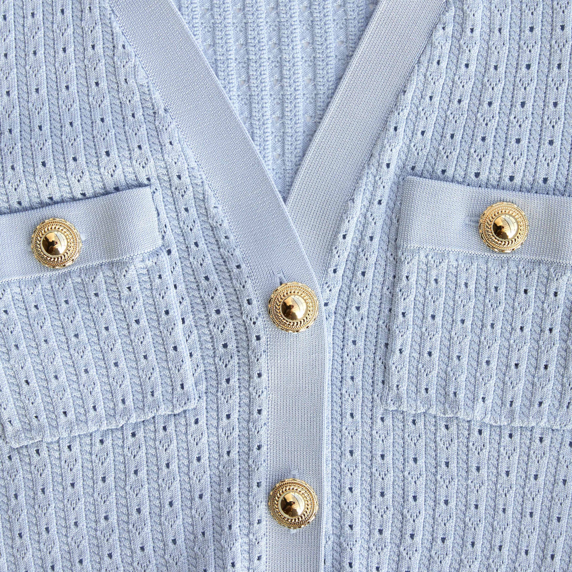 Alexander Blue Pointelle Peplum Knit Midi Dress