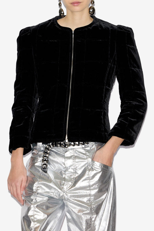 Ellalabel Paula Velvet Quilted Jacket in BLACK - Crafted from Luxury Velvet - Designed for Elegant Occasions.