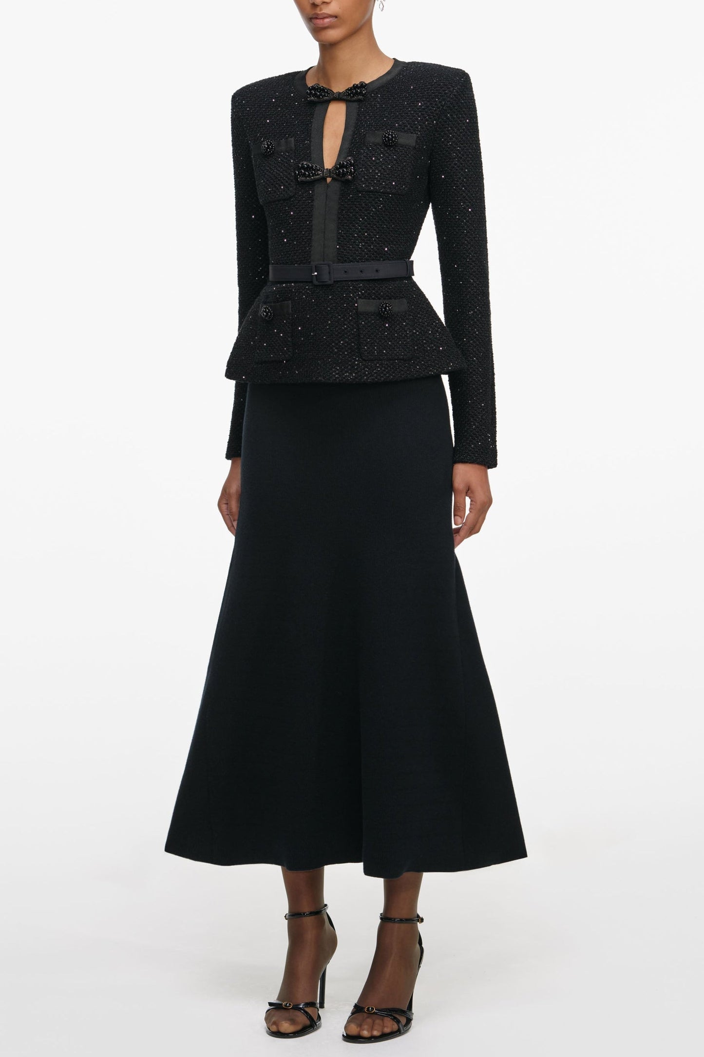 Isabella Black Sequin Knit Tailored Midi Dress - Stylish red dress for special occasions | Buy Online