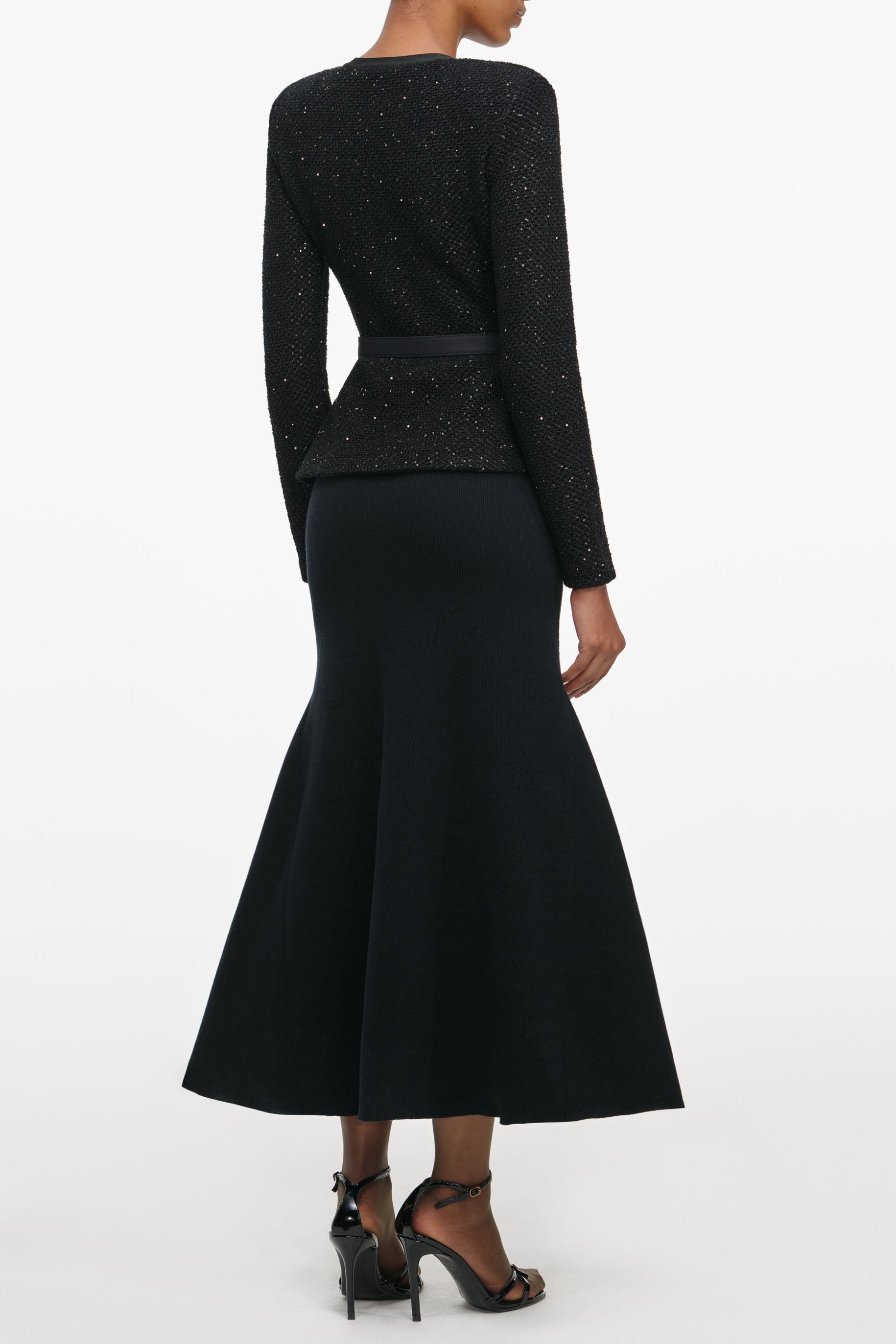 Isabella Black Sequin Knit Tailored Midi Dress