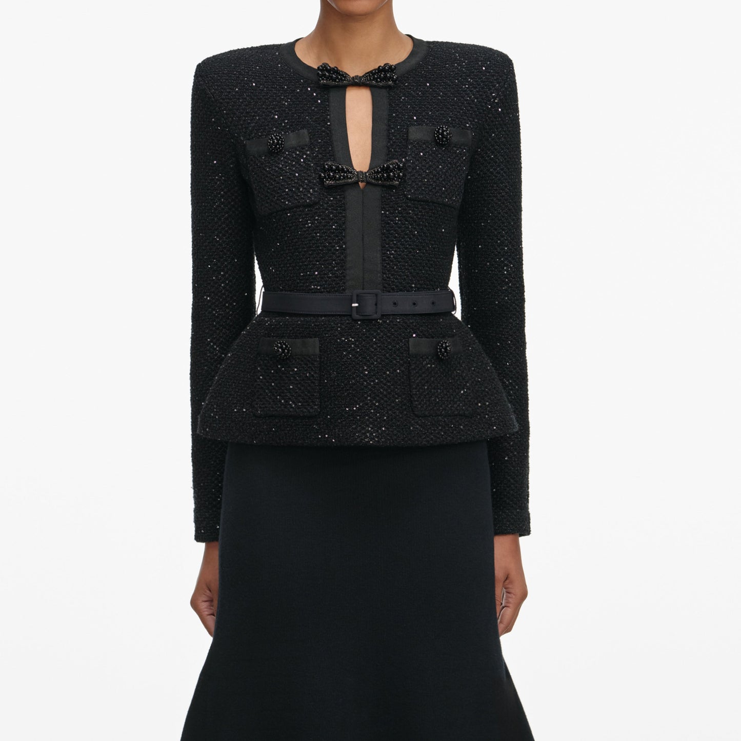 Shop  red dress - Perfect for special occasions | Isabella Black Sequin Knit Tailored Midi Dress