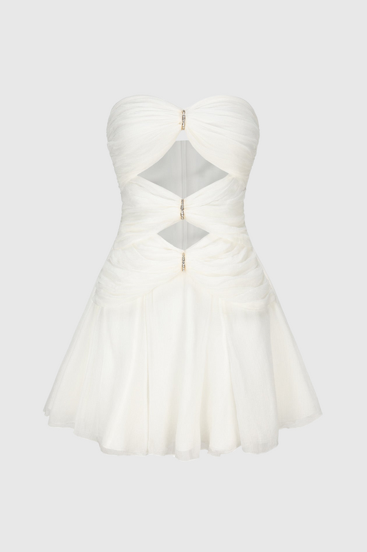 Ellalabel Rerynne Strapless Cutout Mini Dress - White - Crafted from High-quality Fabrication- Best for Cocktail Parties and Night Out.
