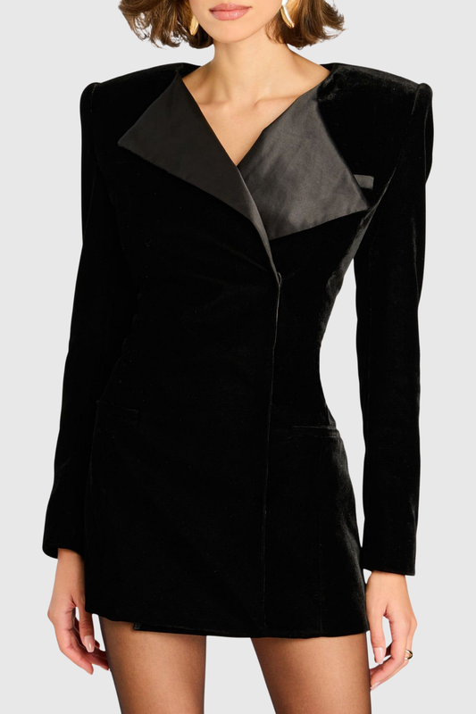 Ellalabel Dallas Velvet Mini Blazer Dress  - black - Crafted from Luxury Velvet- Best for Cocktail Parties and Night Out.