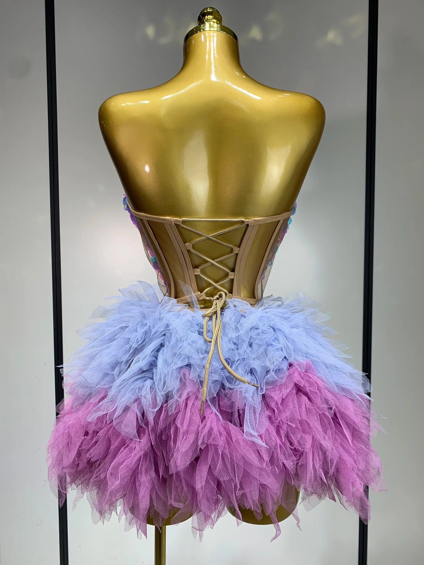 Ruby Sparkly Sequins Ruffles Backless Two Pieces Set