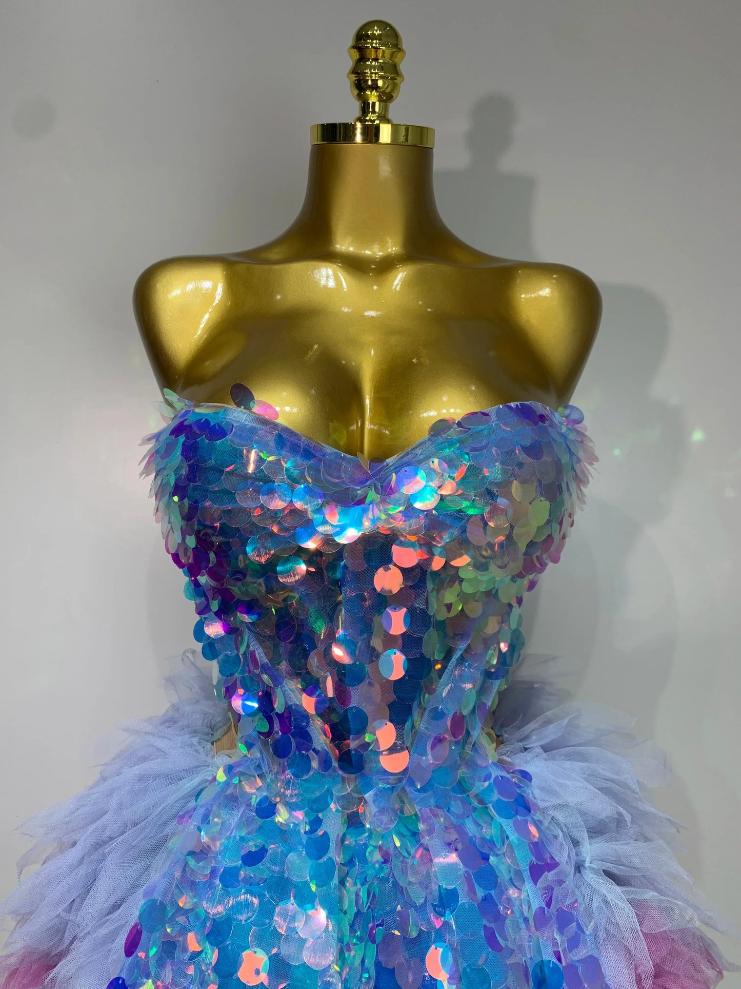 Ruby Sparkly Sequins Ruffles Backless Two Pieces Set