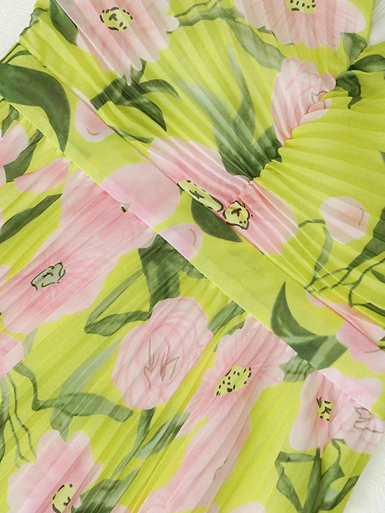 bertha floral print pleated lantern sleeve maxi dress in yellow