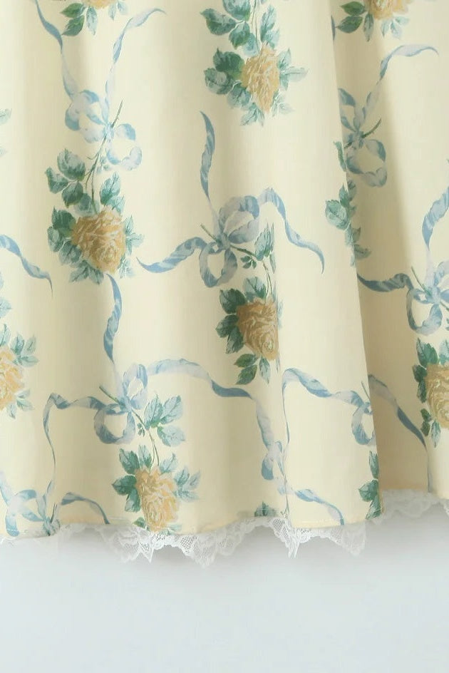 daphne Floral Print Sweetheart Midi Dress in yellow