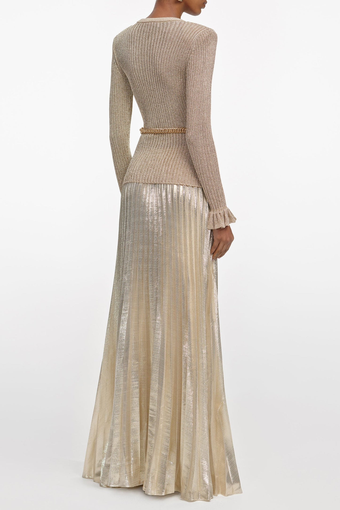 Shop  beautiful dress - Perfect for special occasions | Jessie Gold Lurex Ribbed Knit Maxi Dress
