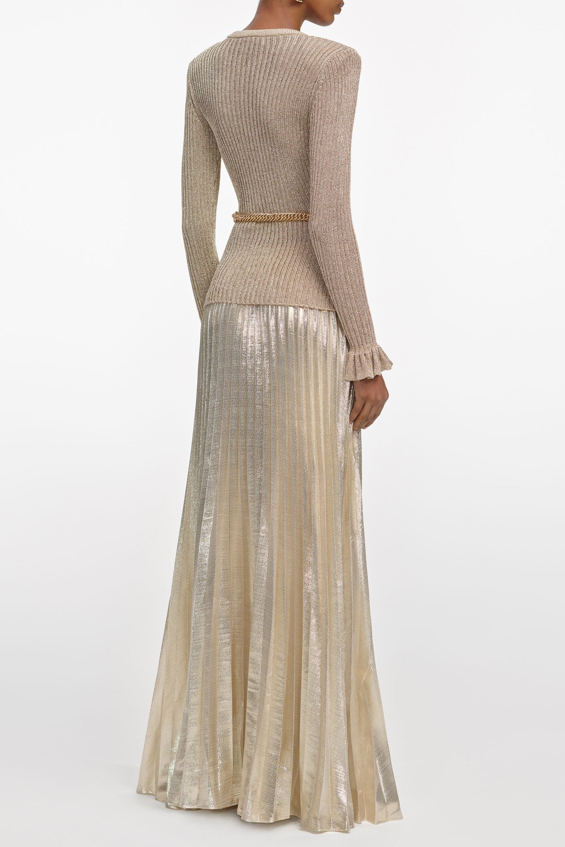 Jessie Gold Lurex Ribbed Knit Maxi Dress
