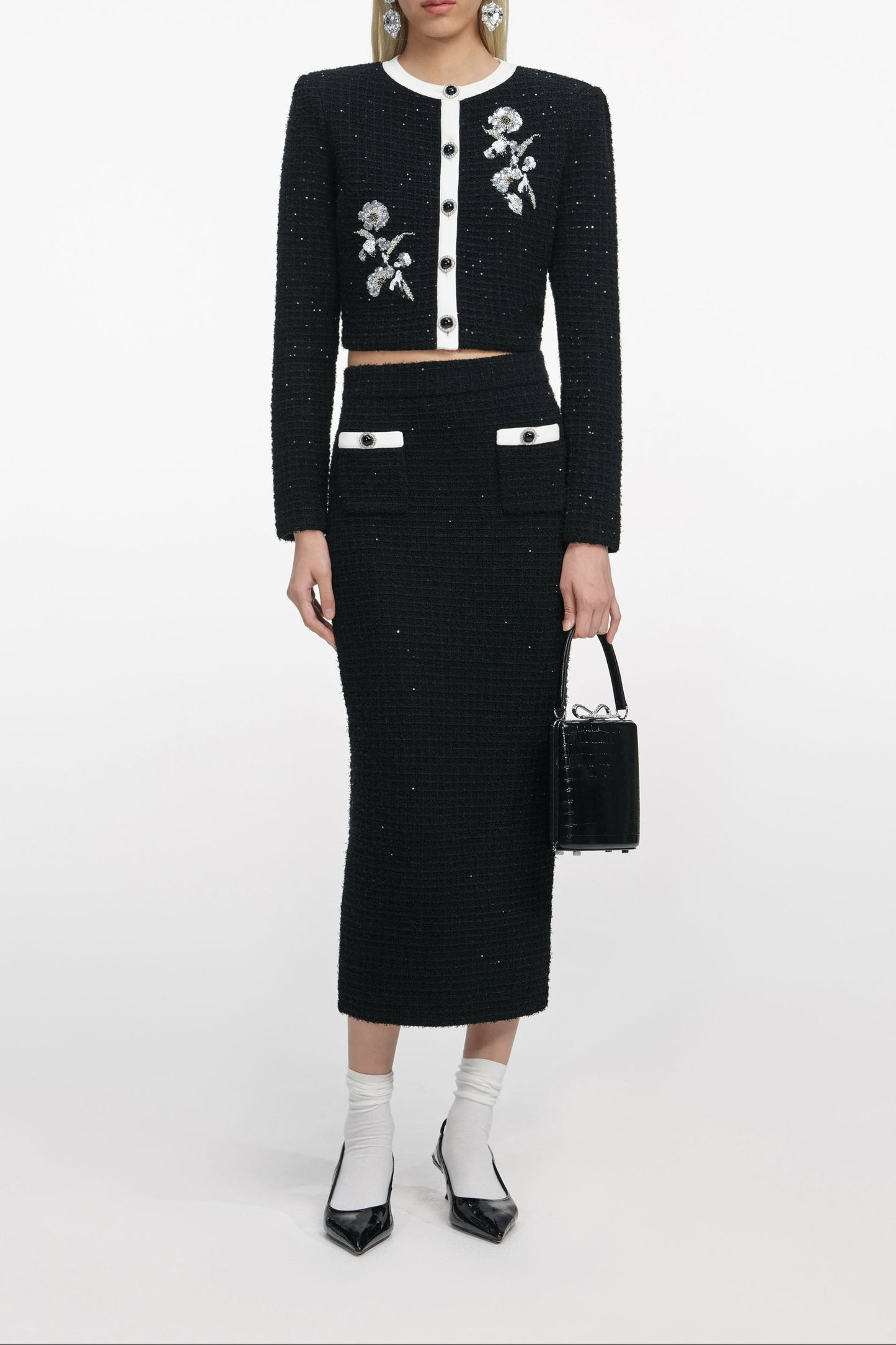 katherine Black Textured Knit Midi Skirt