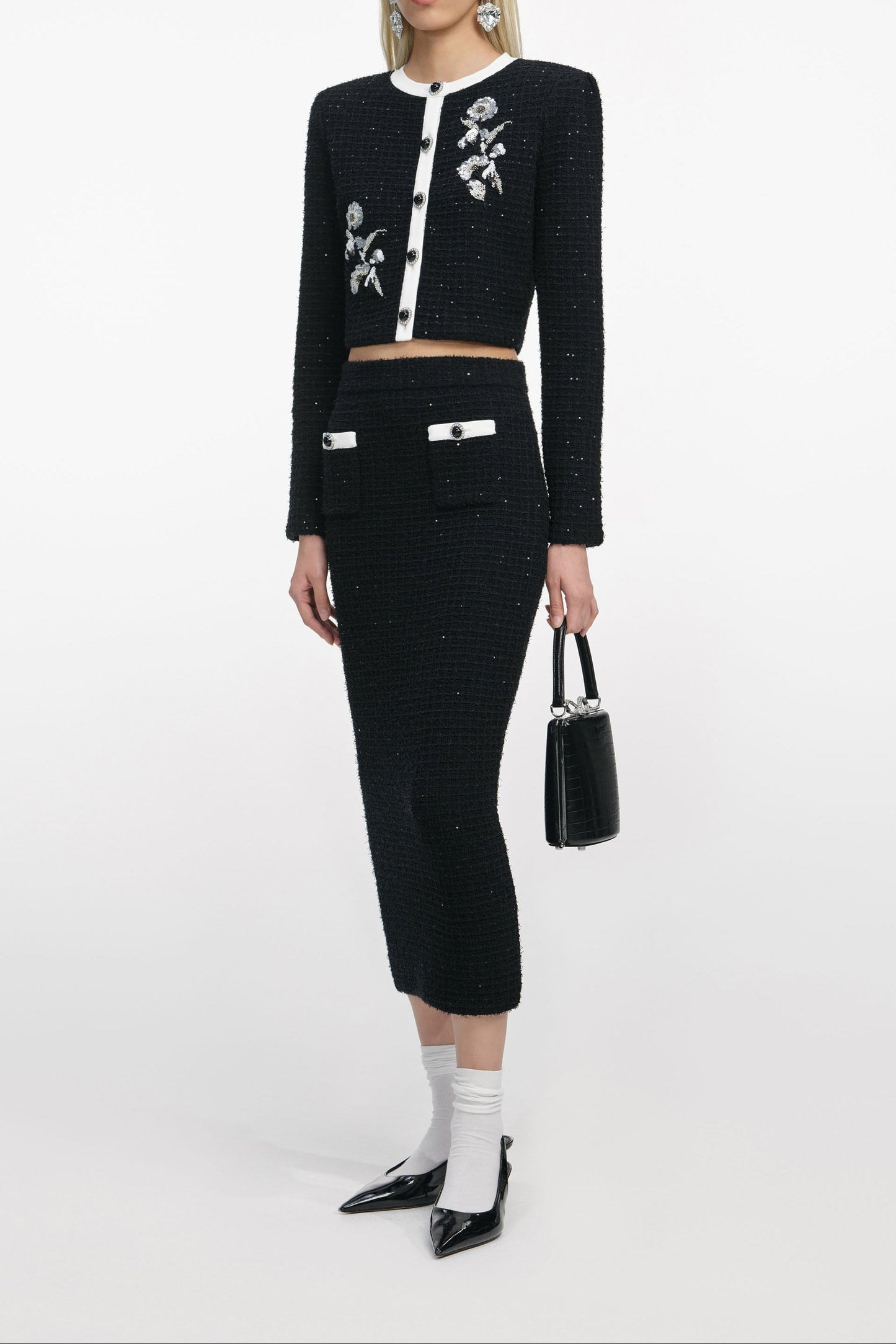 katherine Black Textured Knit Midi Skirt