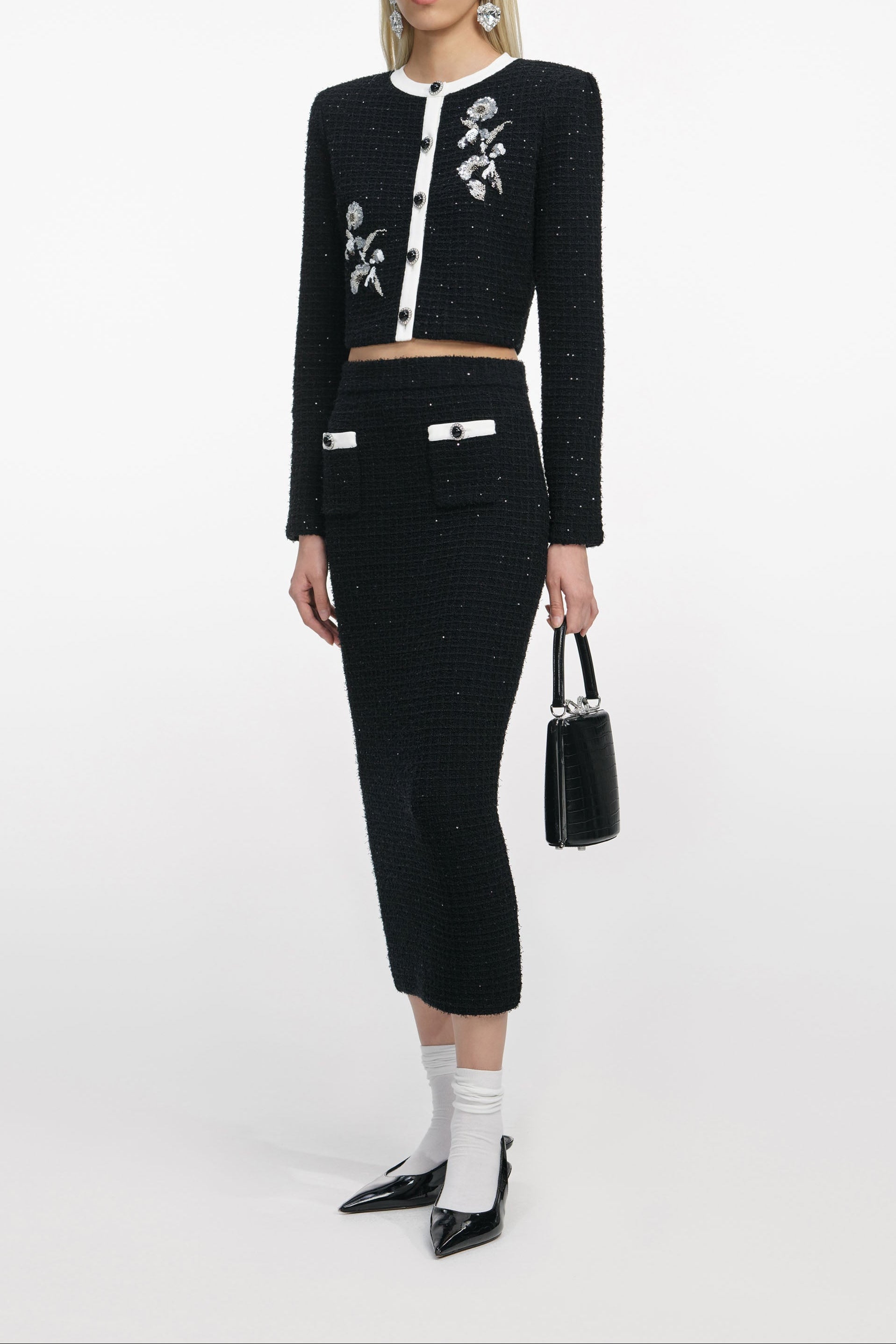 katherine Black Textured Knit Midi Skirt