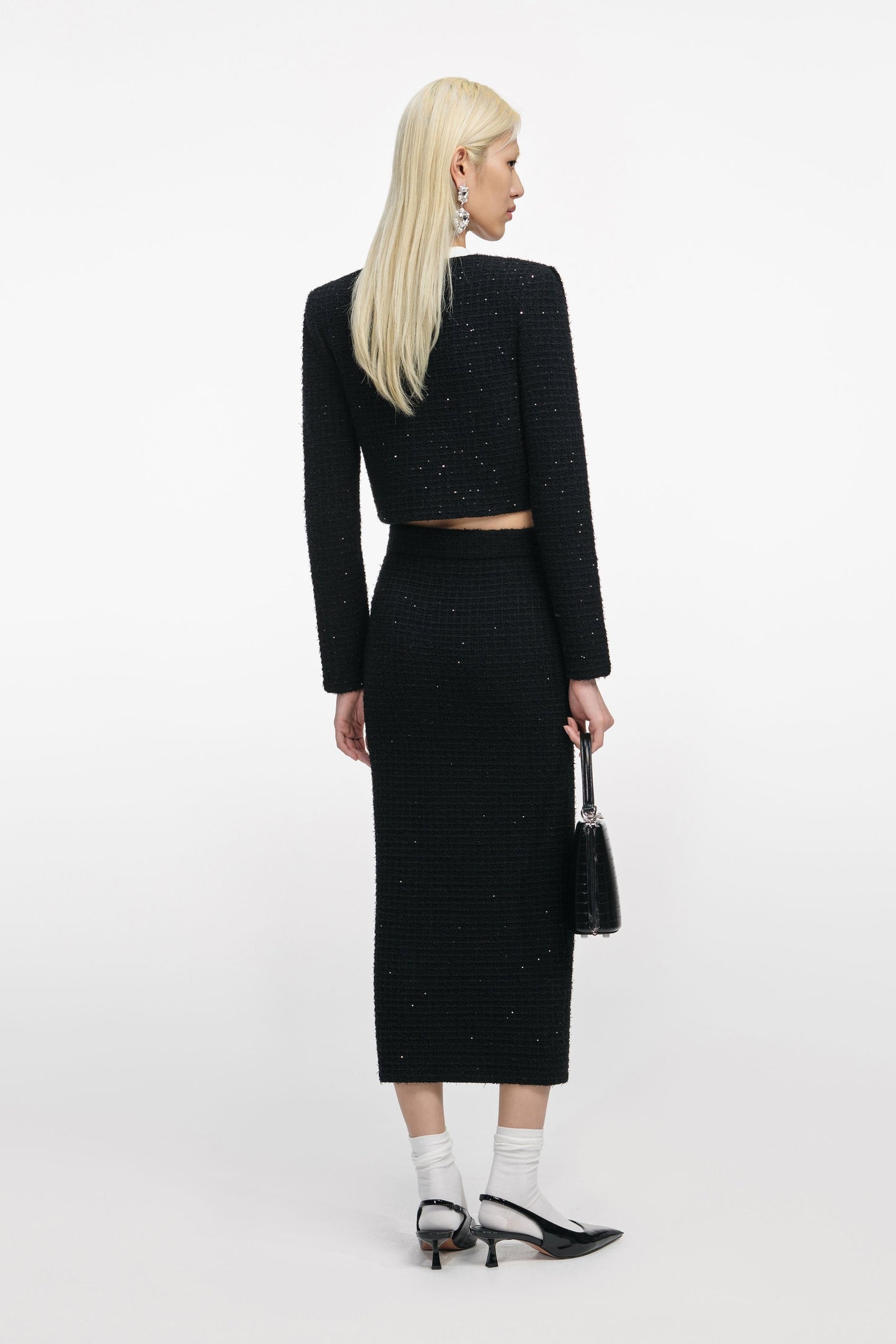 katherine Black Textured Knit Midi Skirt
