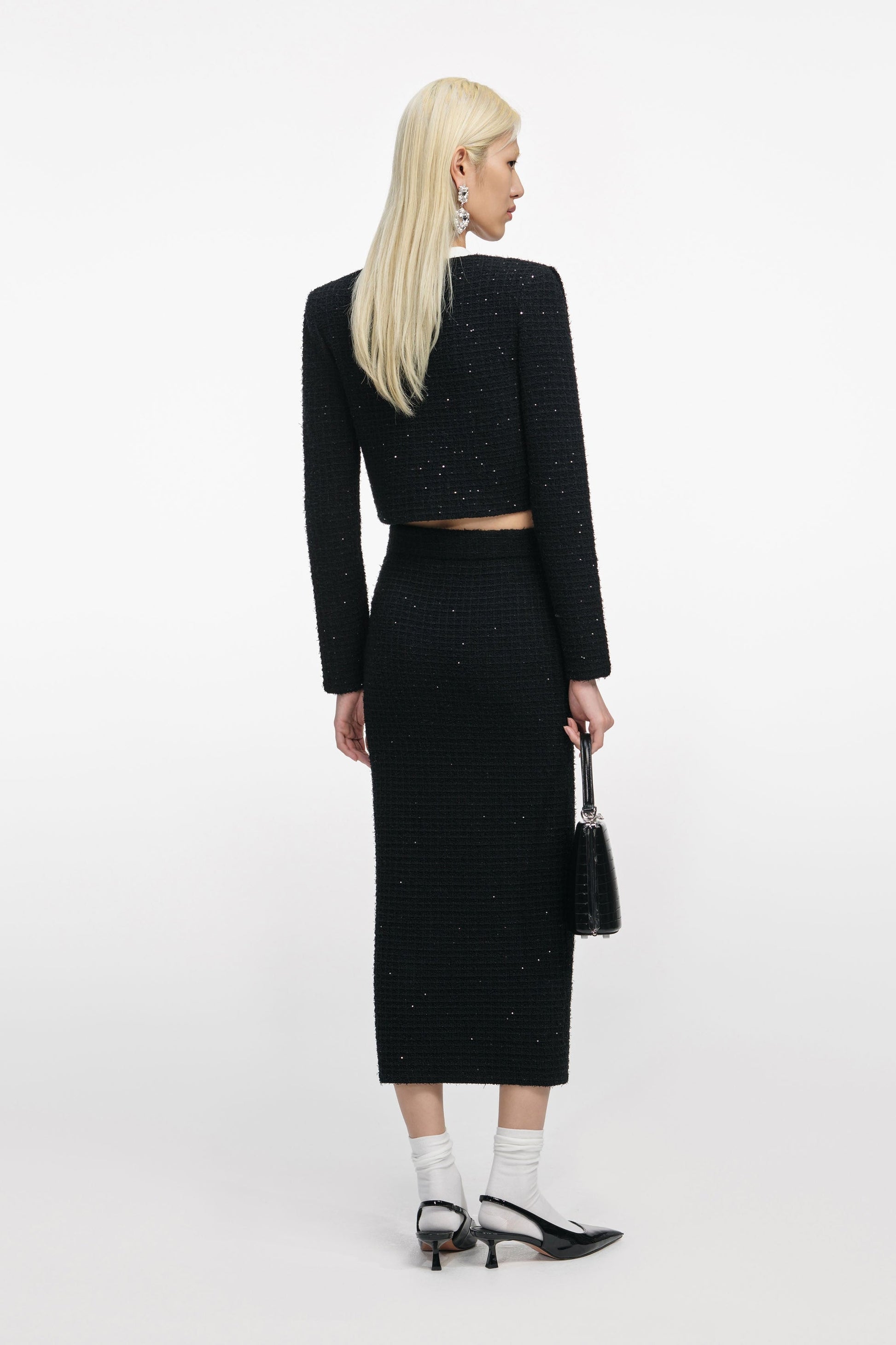 katherine Black Textured Knit Midi Skirt