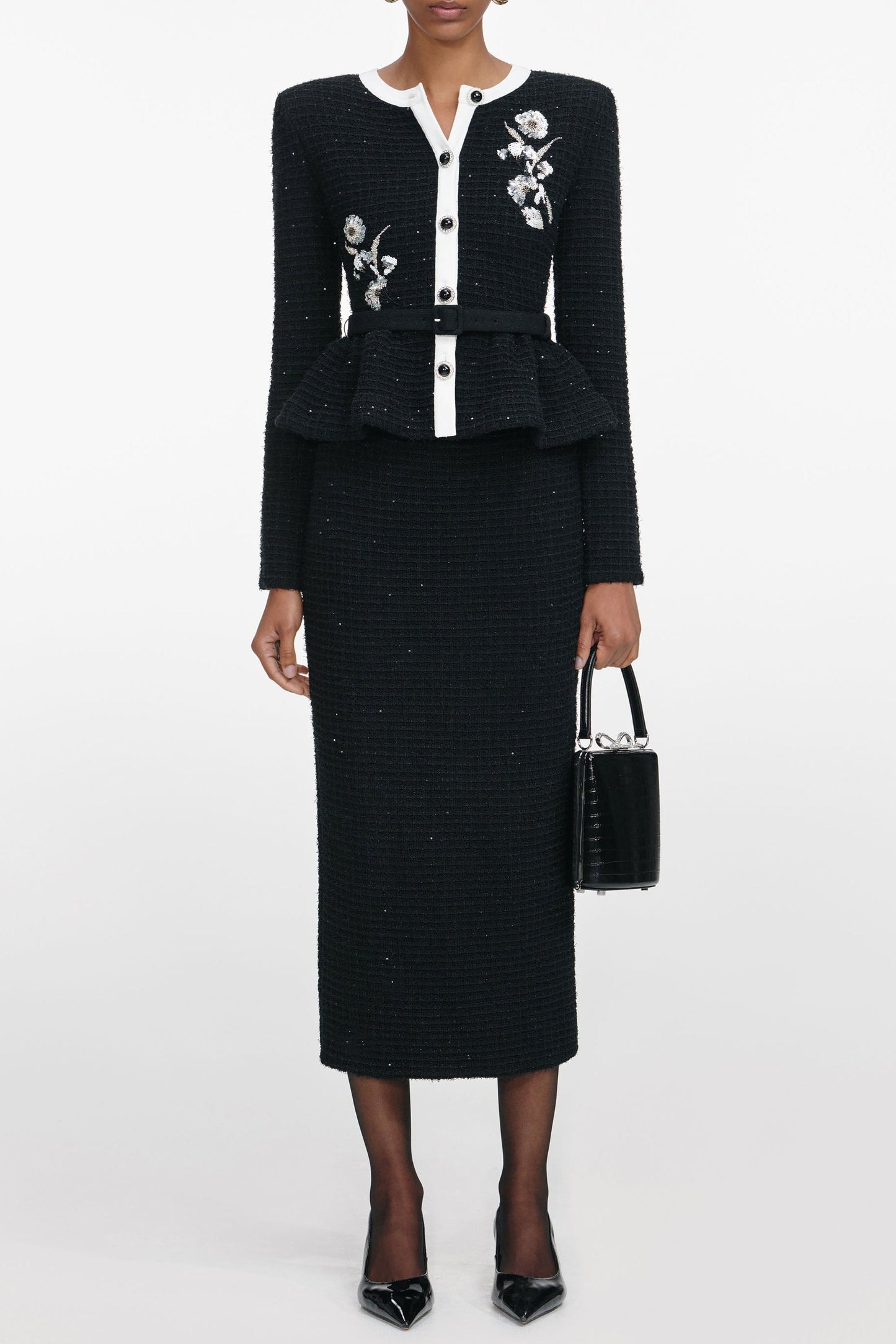 Stylish red dress | Roxanne Black Floral Textured Knit Midi Dress - Ideal for special occasions