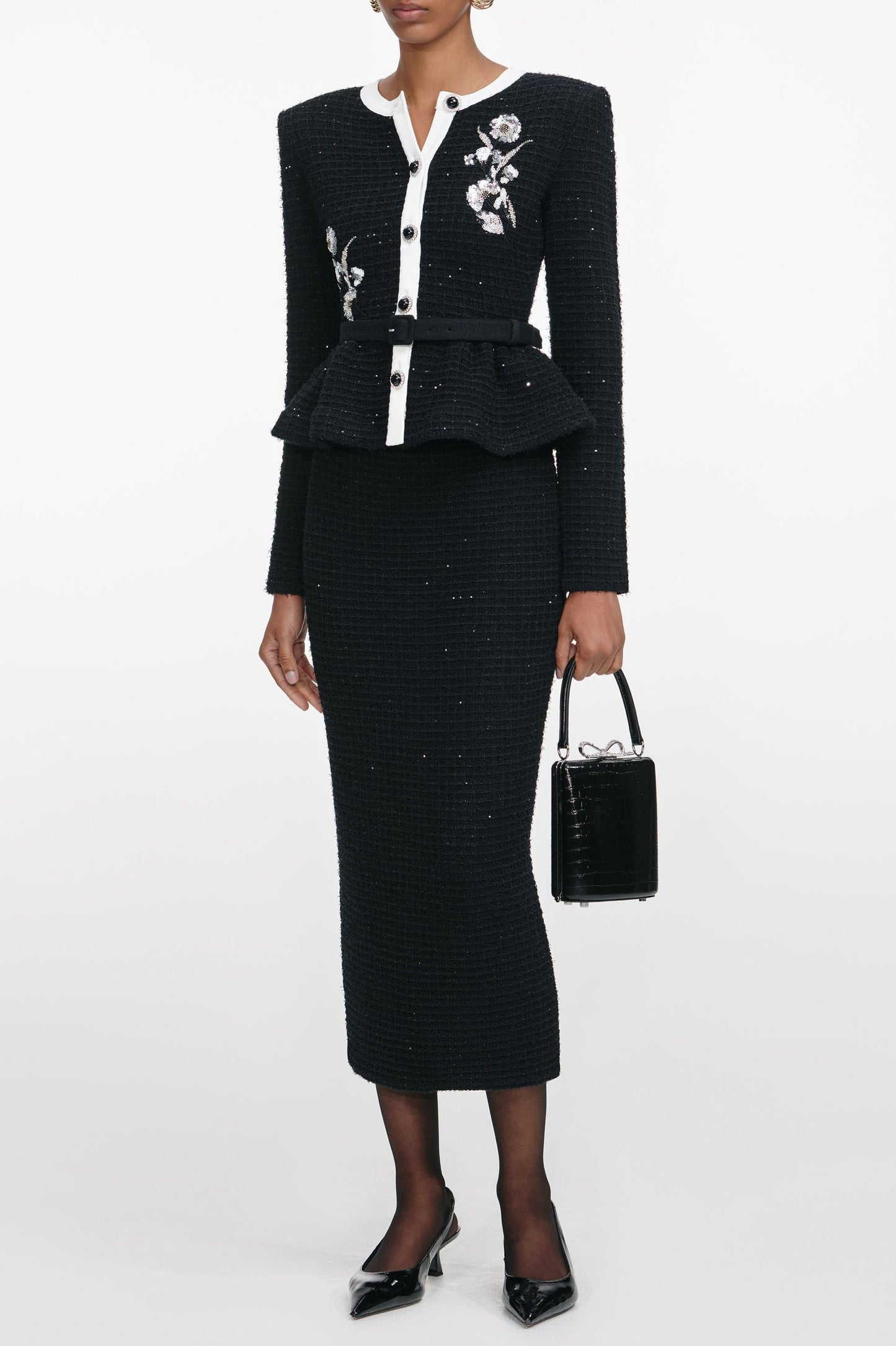 Roxanne Black Floral Textured Knit Midi Dress - Stylish red dress for special occasions | Buy Online